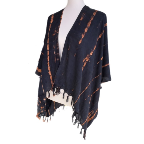 0131 / Black Brown Tie Dye Outer With Fringes - Picture 10 of 10